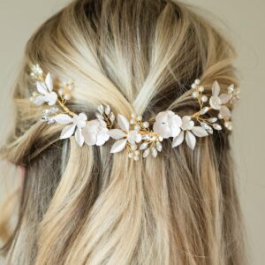 ivory and co gold bloom crystal and pearl floral crescent hair clip model 1.jpg